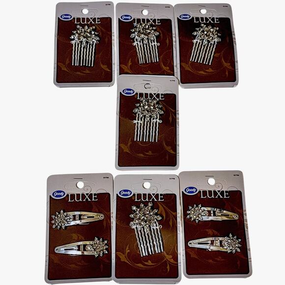 Goody Luxe Lot 9 Pc Smoky Rhinestone Snowflake Starburst Silver Combs and Clips - Picture 6 of 6